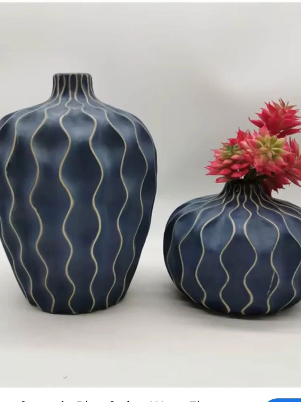 Ceramic Blue Wavy Pattern Decorative Vases